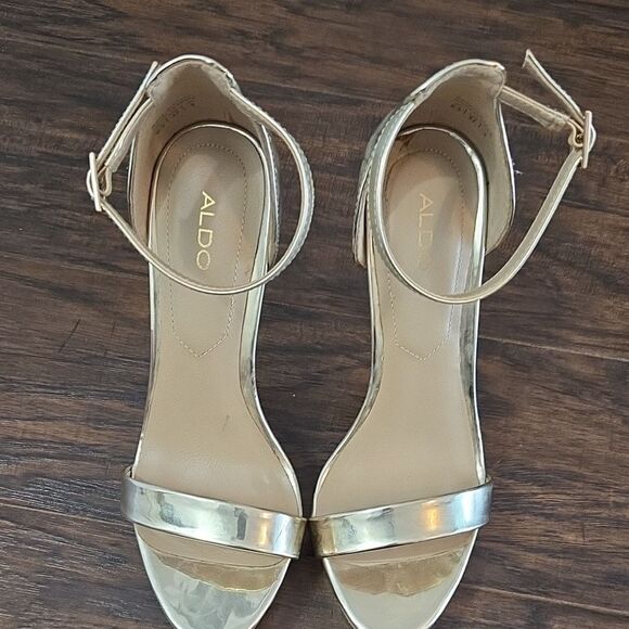 Aldo Gold High-Heeled Sandals with Ankle Strap - Picture 2 of 5